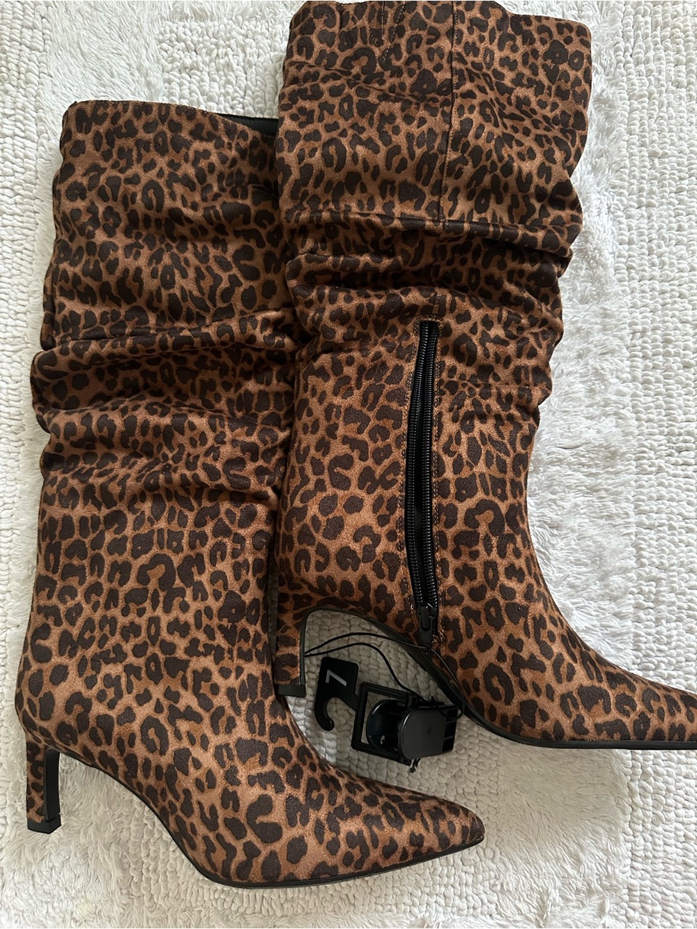Leopard Print Slouchy Mid-Heel Women's Boots - Brown